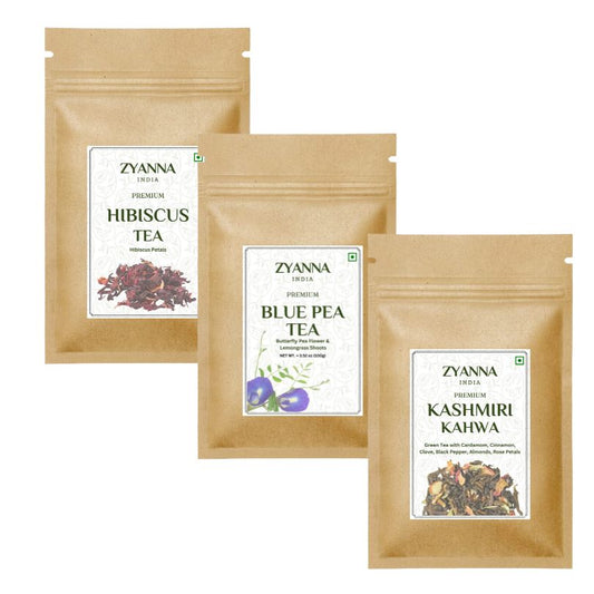 Hibiscus Tea + Blue Pea Tea + Kashmiri Kahwa